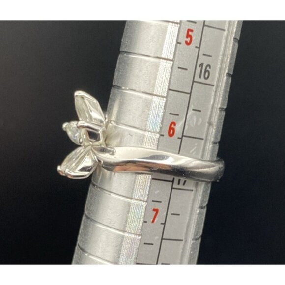 Sterling Silver CZ Flower Ring Marquise 925 Plumeria Daisy Size 6.5 April Bday - Picture 5 of 11